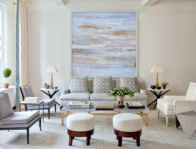 Extra Large 72" Acrylic Painting,Oversized Contemporary Oil Painting,Acrylic Painting On Canvas,Sky Blue,Gray,White.etc